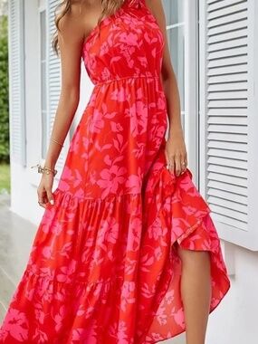 Pretty Garden pink and red floral halter dress